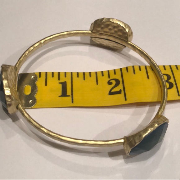 Gold Hammered Bangle Bracelet with Blue Stones - Picture 4 of 7